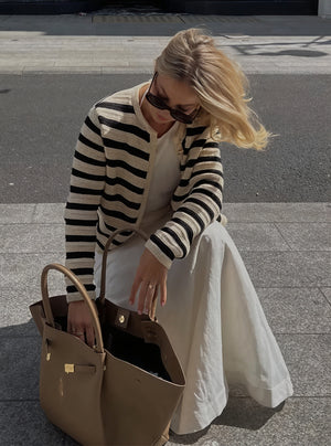 Striped Knit Cardigan - Gold Buttons