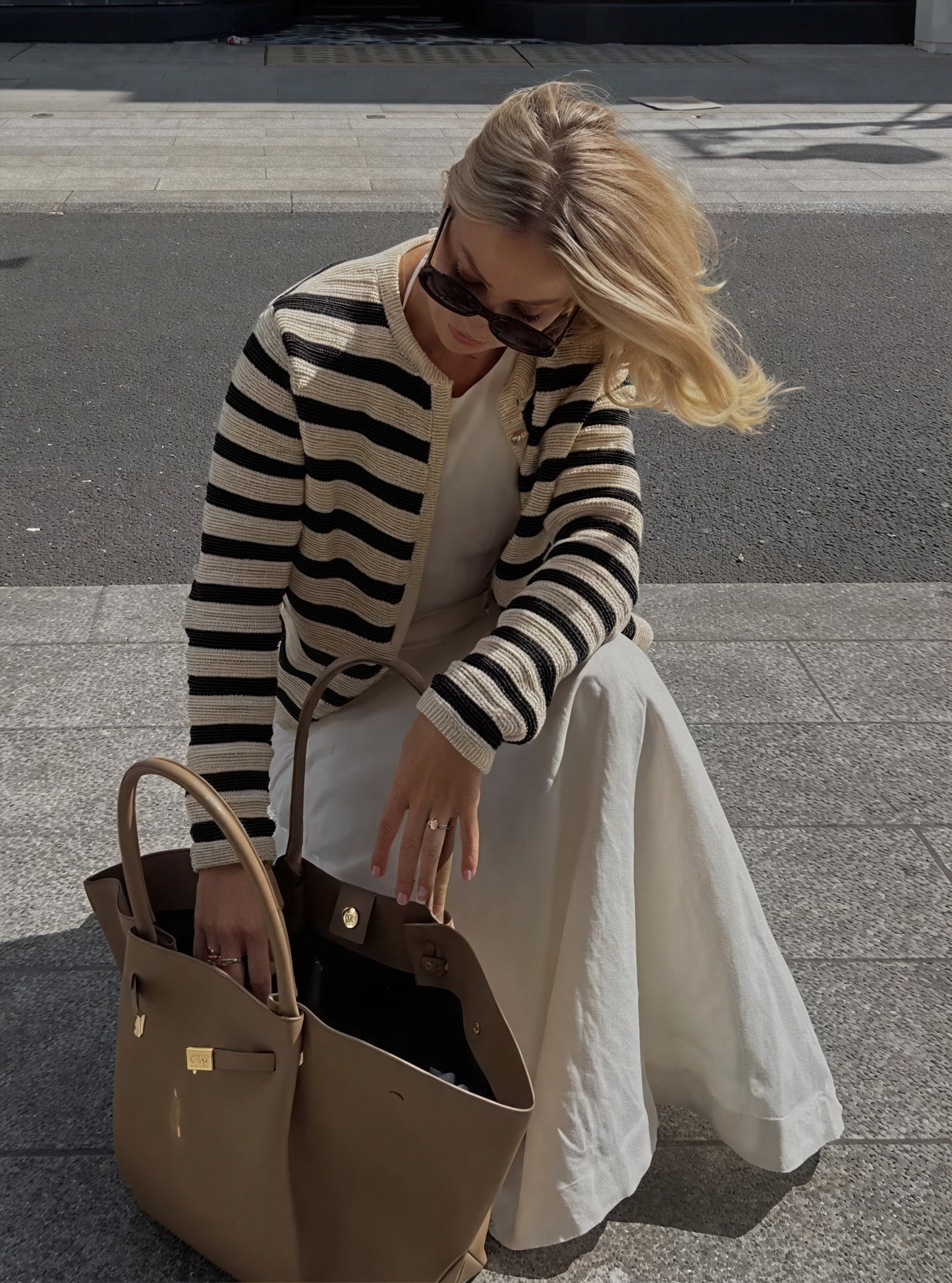 Striped Knit Cardigan - Gold Buttons