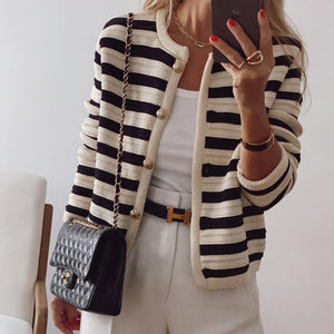 Striped Knit Cardigan - Gold Buttons