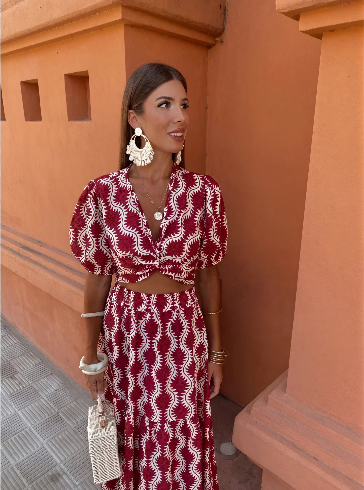 Burgundy Maxirock Set - Cropped Top & Knoten