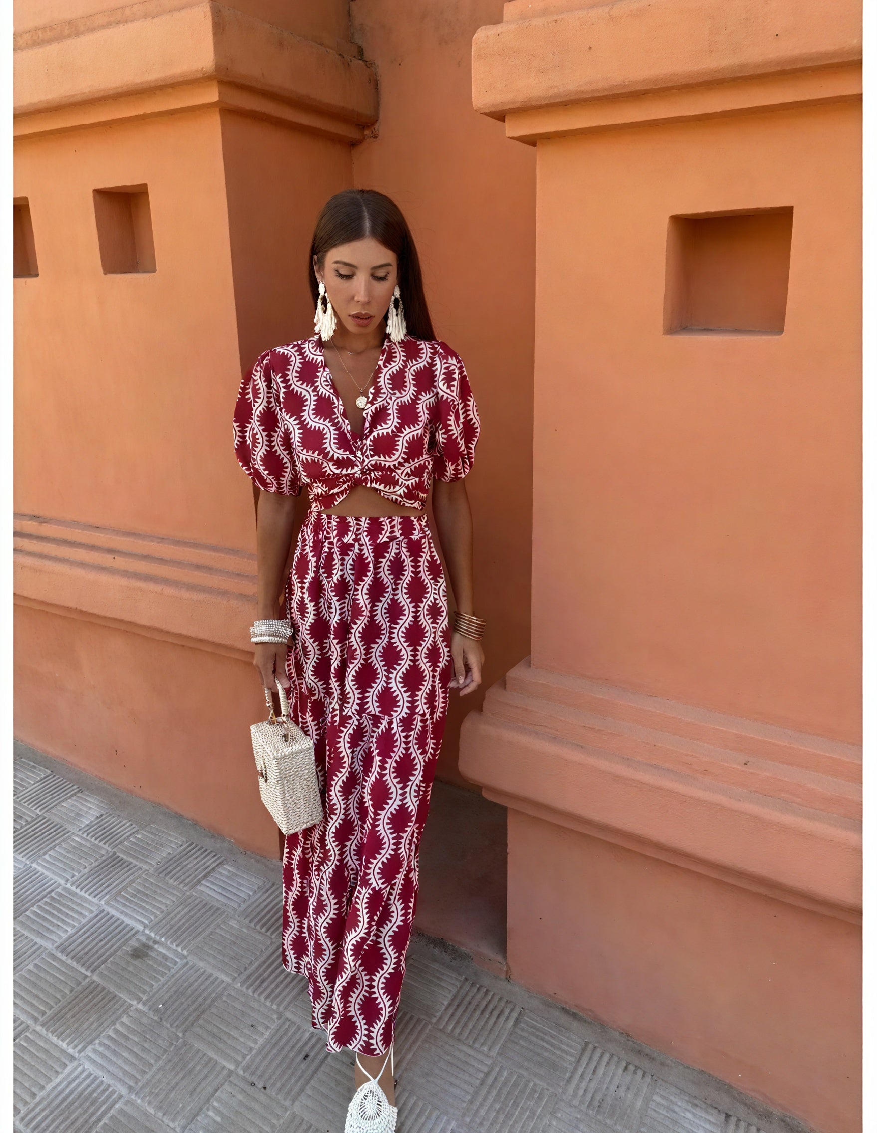 Burgundy Maxirock Set - Cropped Top & Knoten