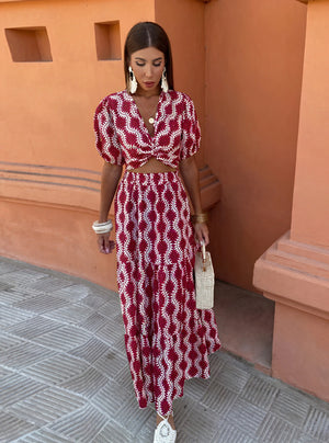 Burgundy Maxirock Set - Cropped Top & Knoten