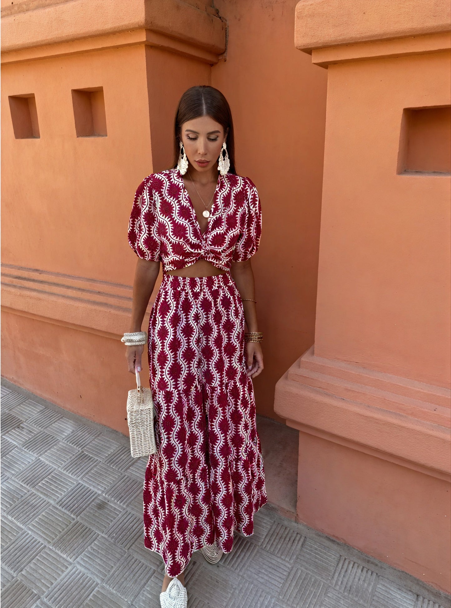 Burgundy Maxirock Set - Cropped Top & Knoten