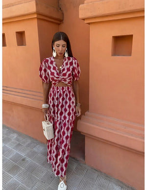 Burgundy Maxirock Set - Cropped Top & Knoten