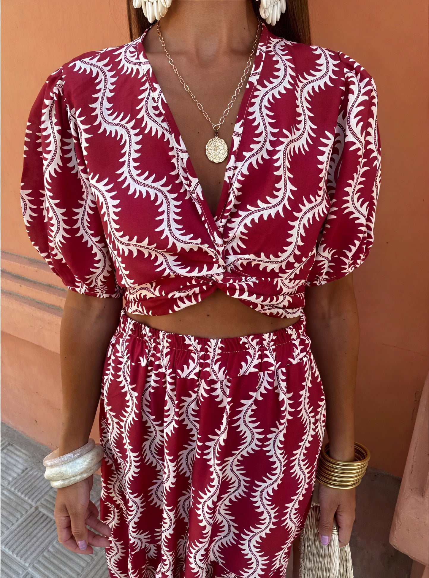 Burgundy Maxirock Set - Cropped Top & Knoten