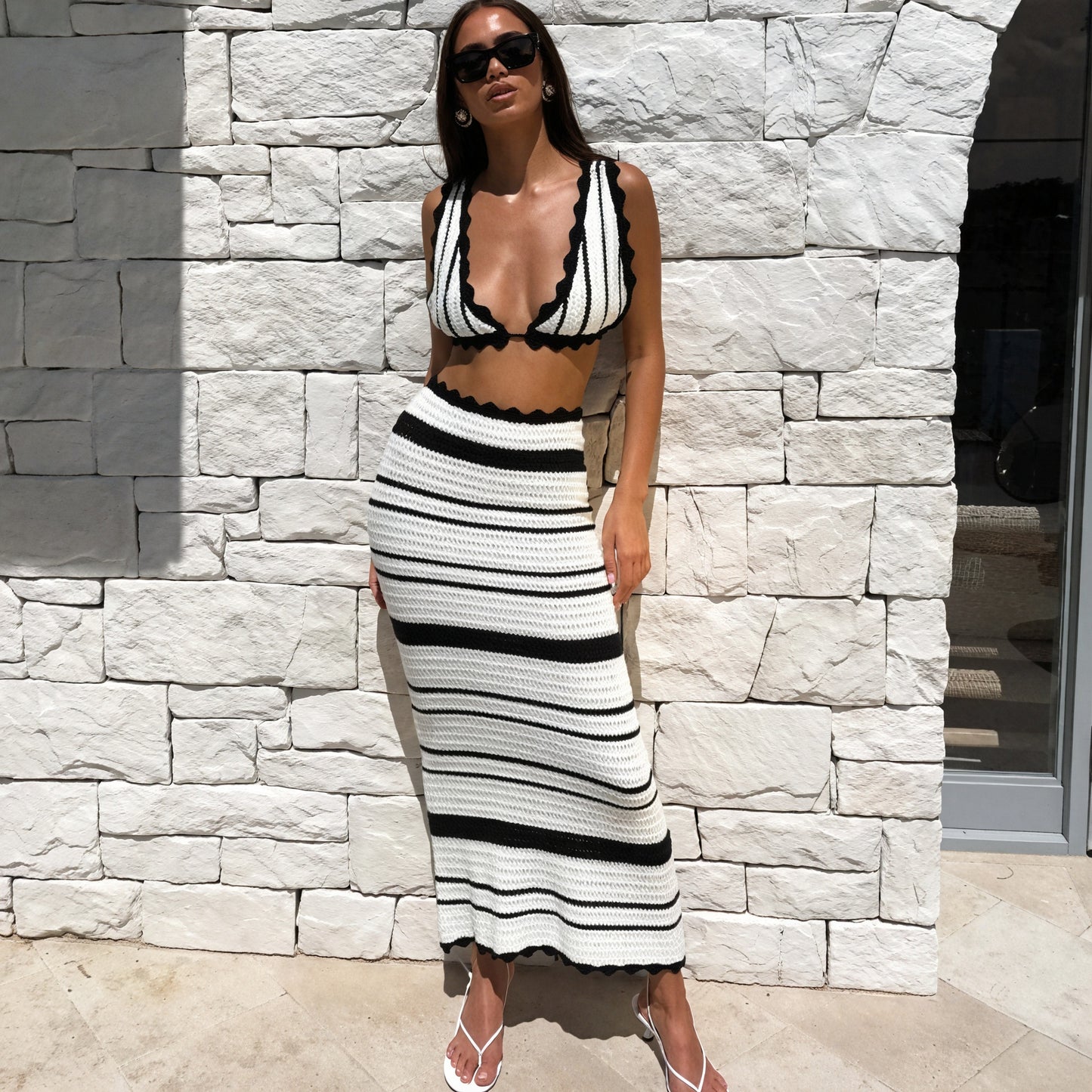 Striped Crochet Set - Halter Top & Skirt
