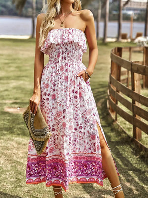 Blumenkleid mit Smock und Schlitz - AVA MODA