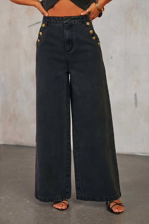 Denim Weste & Palazzo Hose - Gold Details