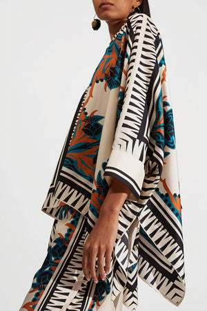 Gemusterter Kimono-Anzug - Weites Bein