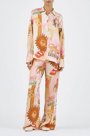 Seidenpyjama-Set - Weites Bein, Allover-Print