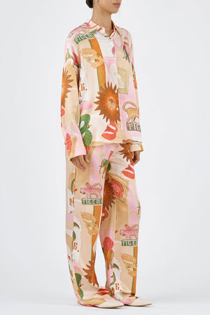 Seidenpyjama-Set - Weites Bein, Allover-Print