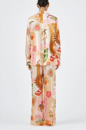 Seidenpyjama-Set - Weites Bein, Allover-Print