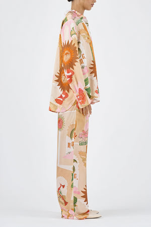 Seidenpyjama-Set - Weites Bein, Allover-Print