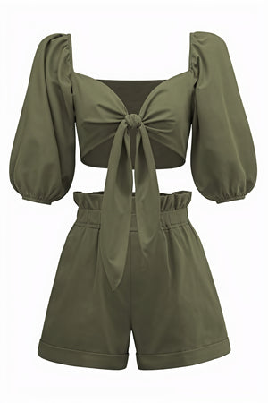 Puffärmel Set - Cropped Top & Shorts