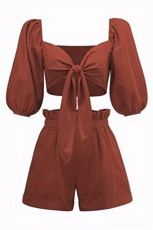 Puffärmel Set - Cropped Top & Shorts