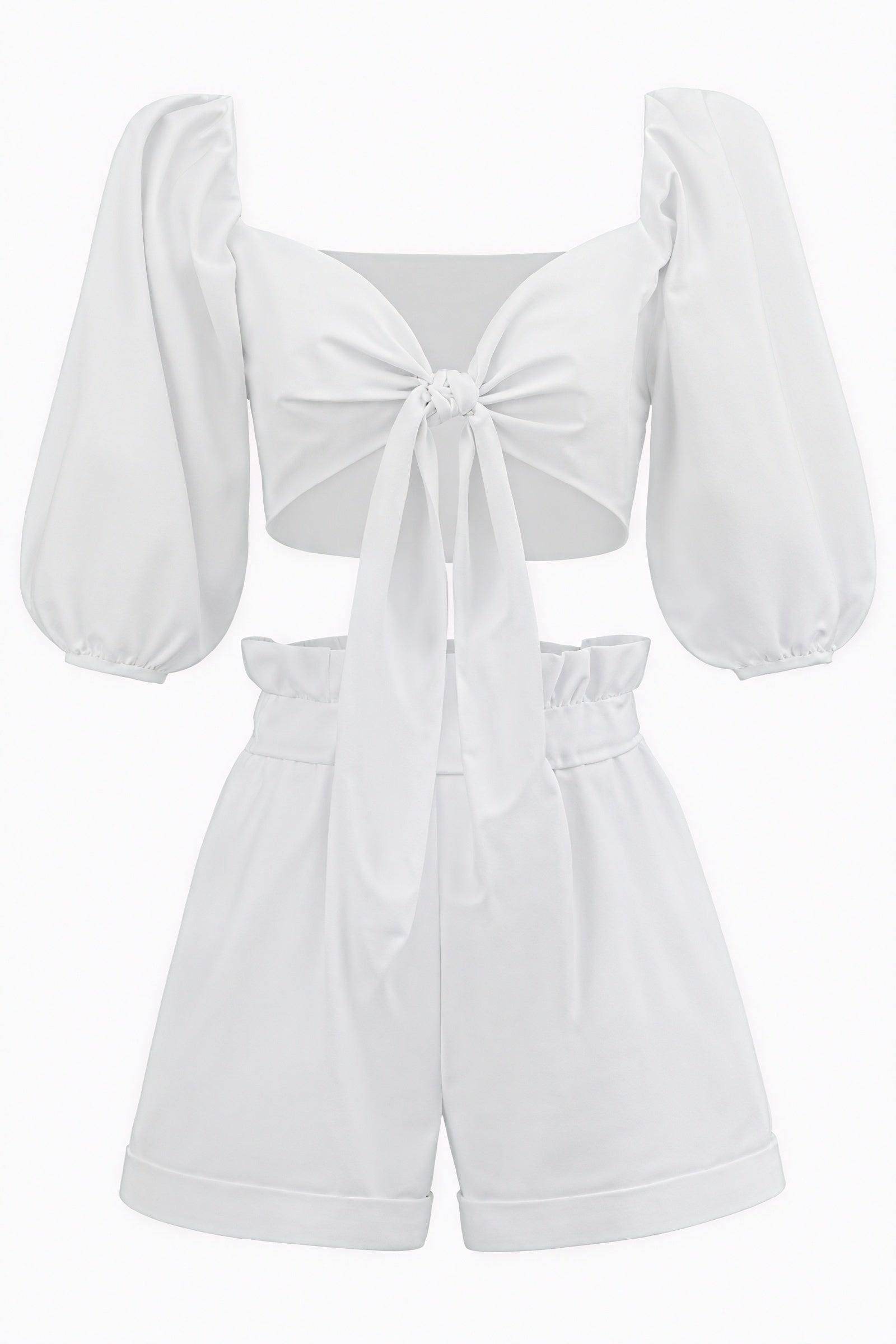 Geschnürtes Puffärmel Top - Weiß