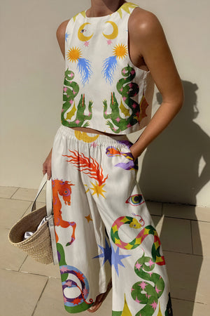 Print Crop Top & Hose - Weites Bein