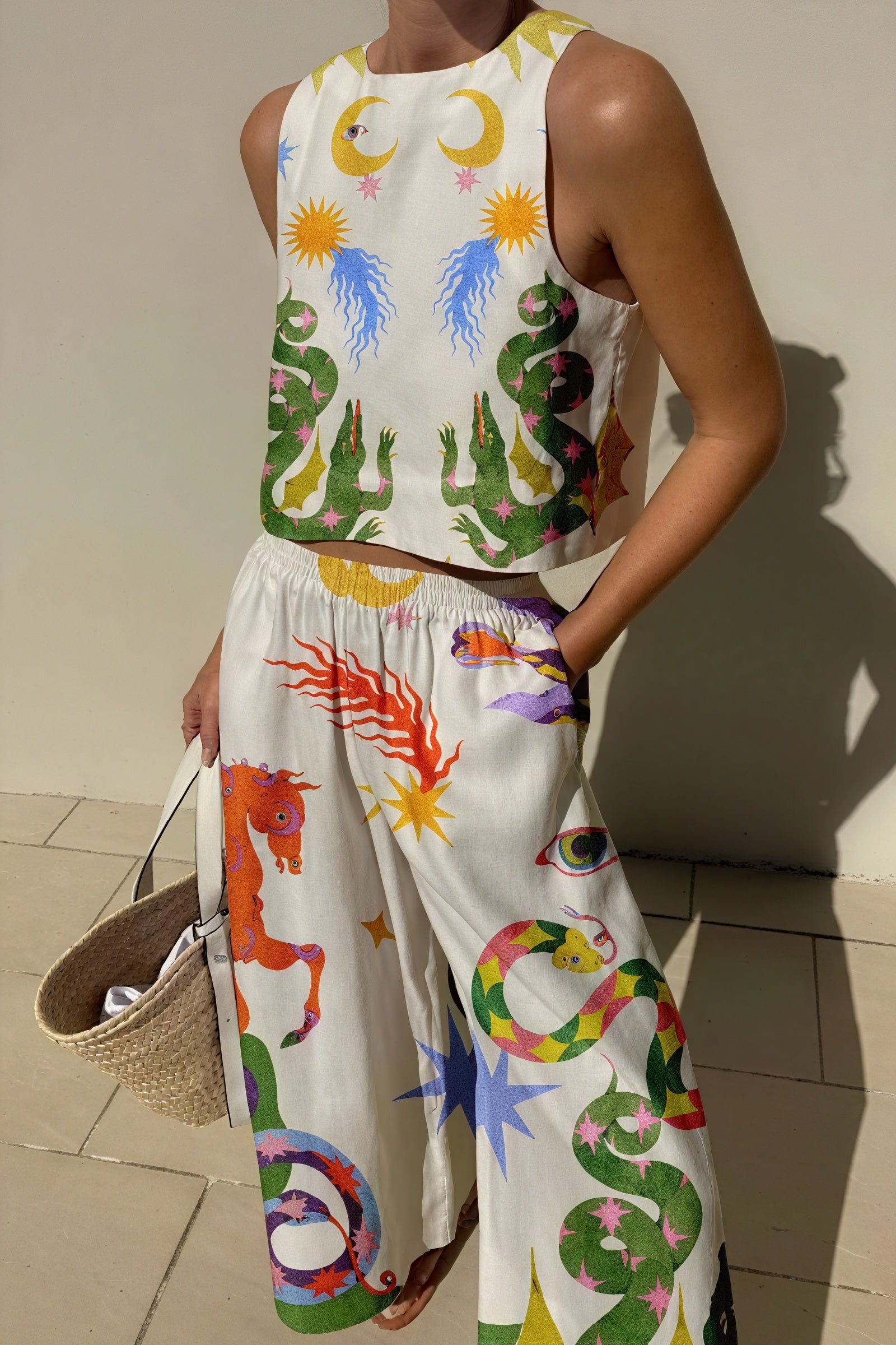 Print Crop Top & Hose - Weites Bein