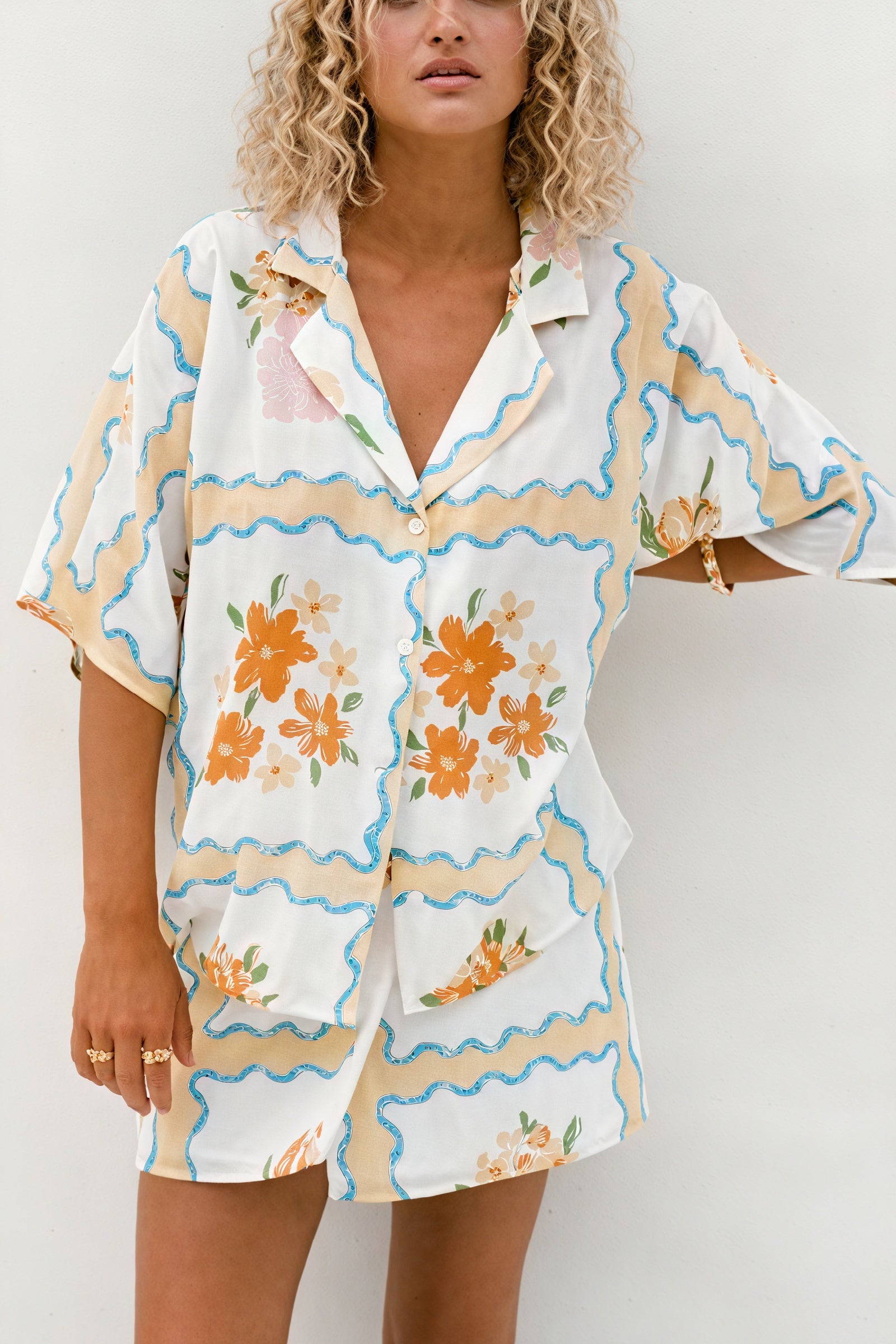 Blumen Schlafanzug Set - Leichter Stoff