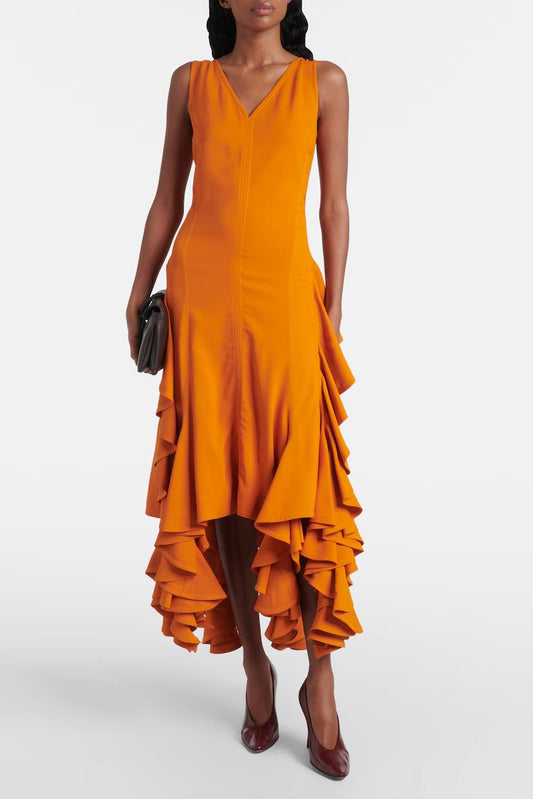 High-Low Kleid Orange - V-Ausschnitt