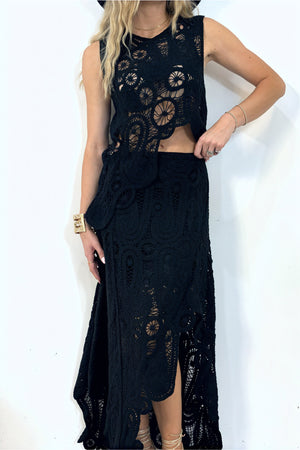 Crochet Dress - Cutout, High-Low Hemline