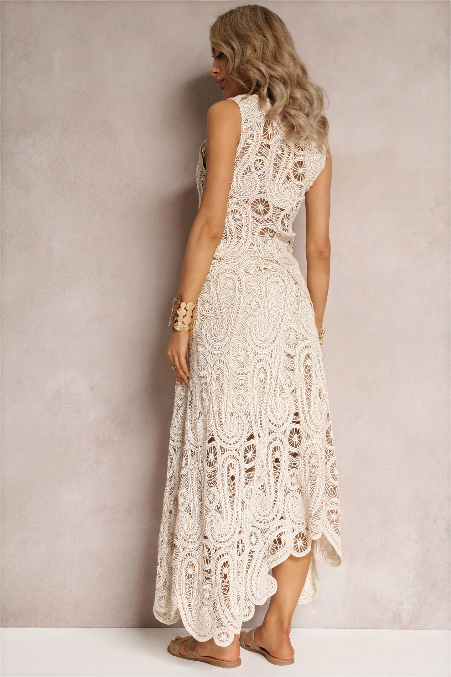 Crochet Dress - Cutout, High-Low Hemline