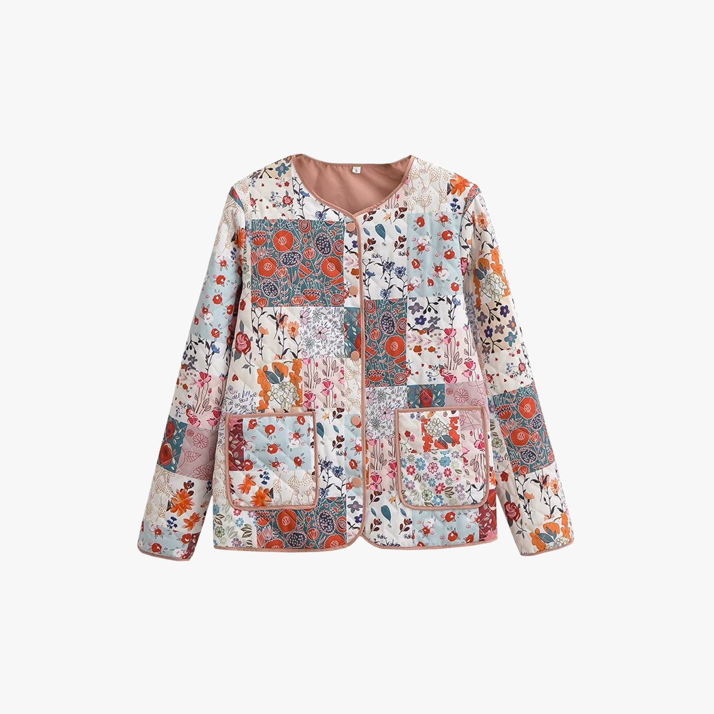 Patchwork Jacke - Blumenmuster, Gesteppt