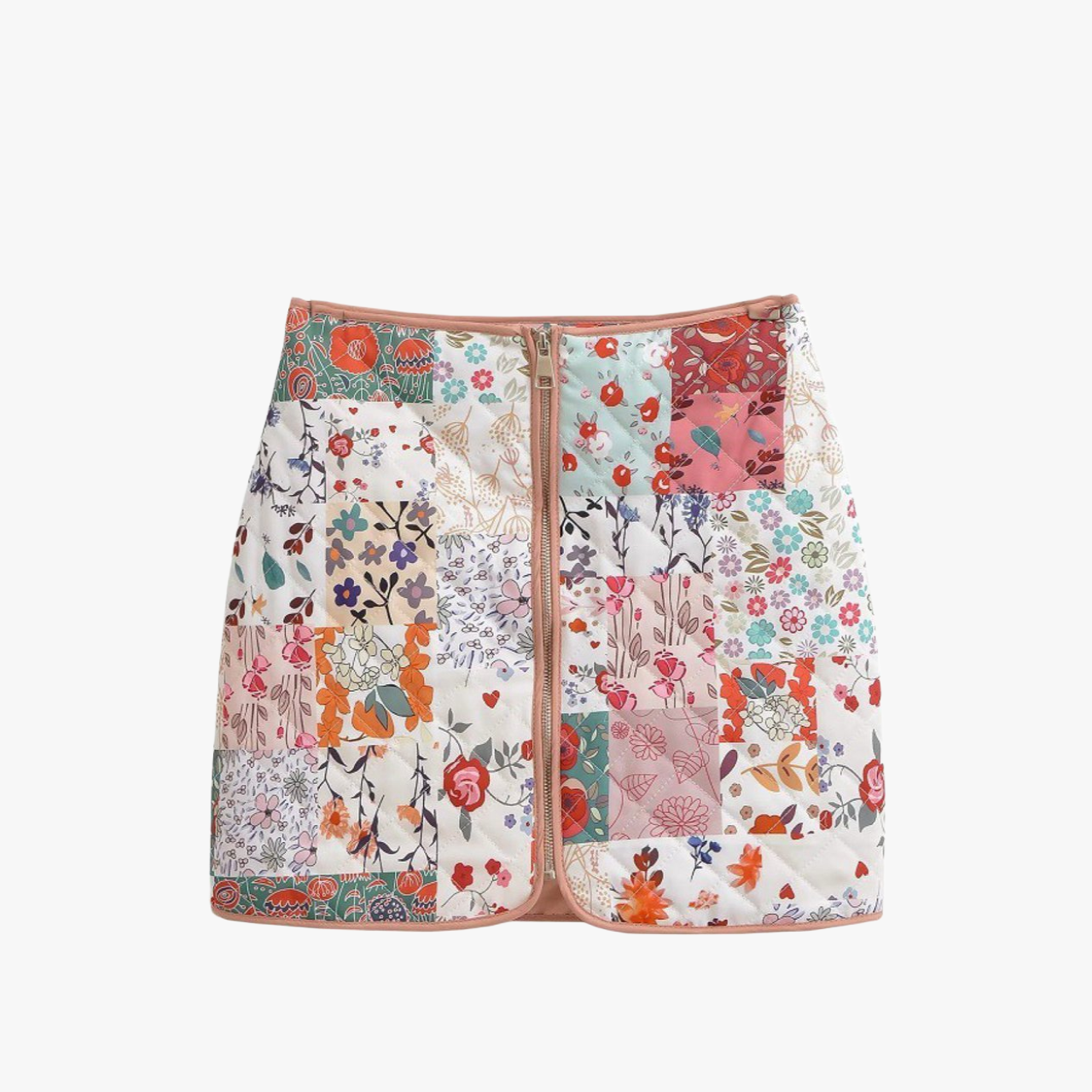 Patchwork Jacke - Blumenmuster, Gesteppt