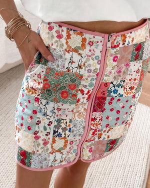 Patchwork Jacke - Blumenmuster, Gesteppt