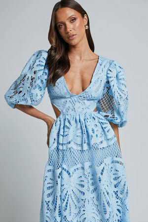 Lace Midi Dress with Cut-Out Detail