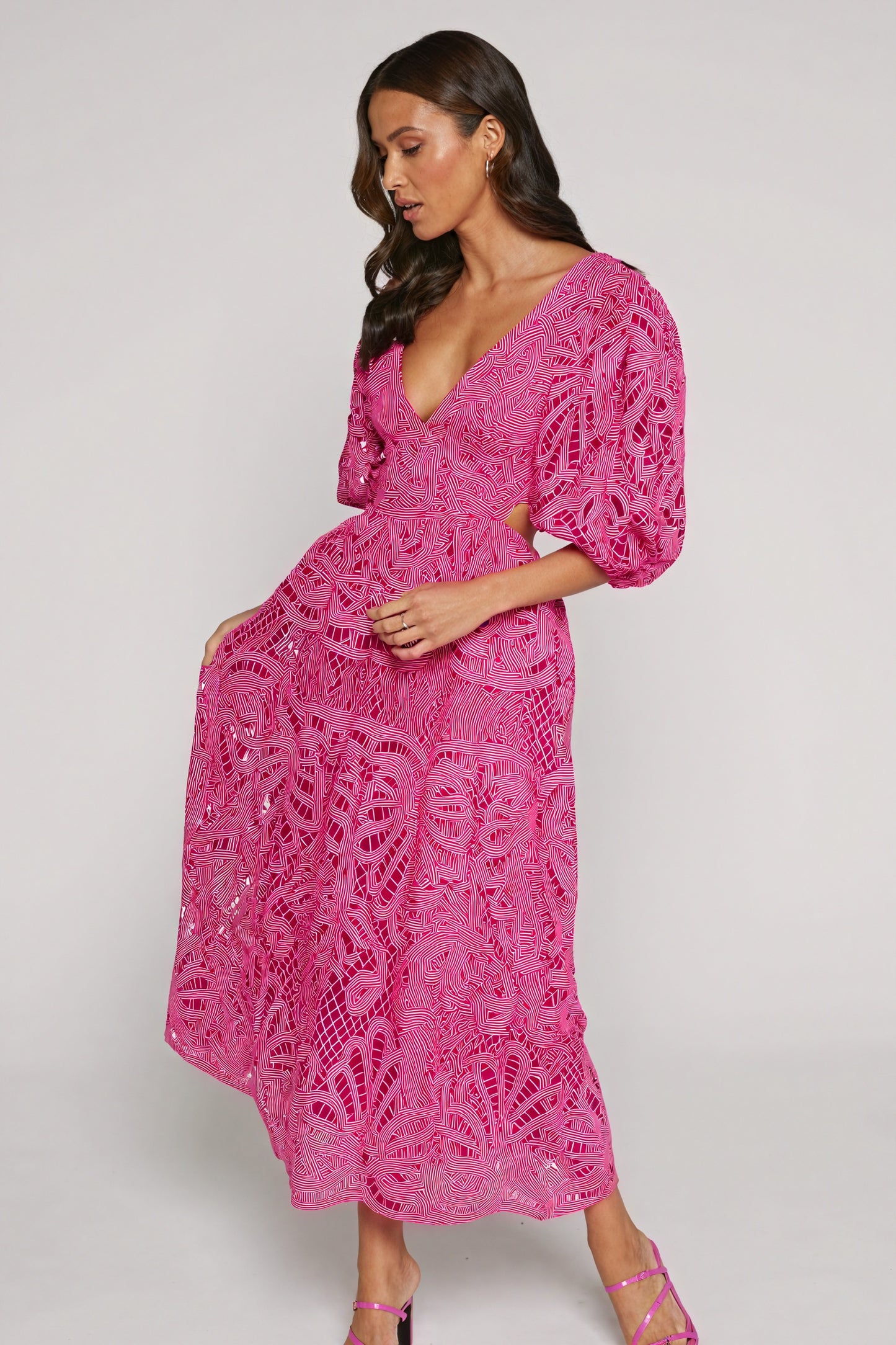 Lace Midi Dress with Cut-Out Detail