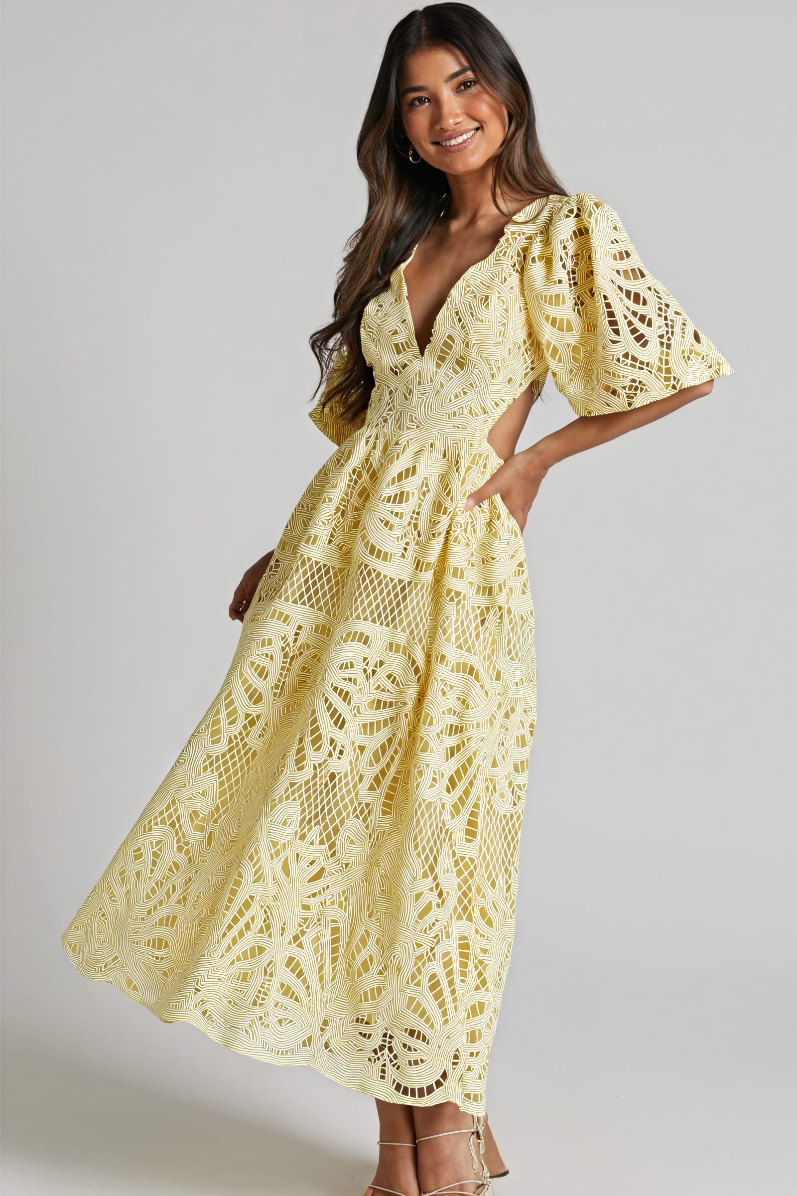 Lace Midi Dress with Cut-Out Detail