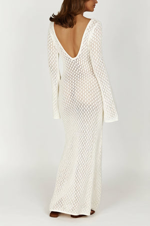 Crochet Maxi Dress - Plunging V-Neck & Knit