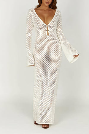 Crochet Maxi Dress - Plunging V-Neck & Knit