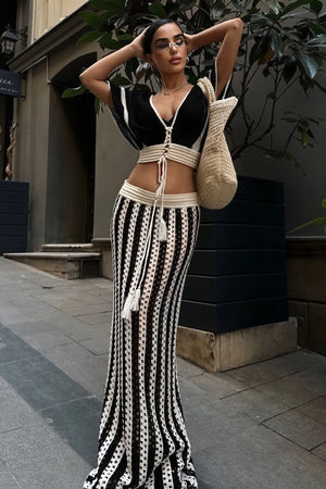 Crochet Crop Top & Skirt Set - High-Waisted