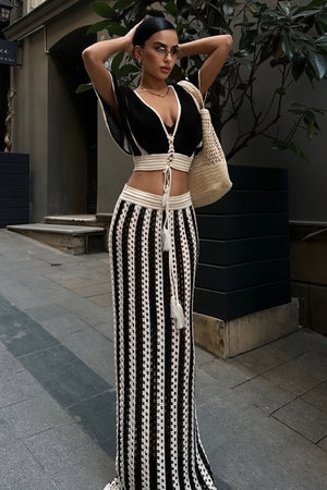 Crochet Crop Top & Skirt Set - High-Waisted