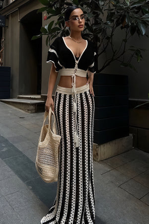 Crochet Crop Top & Skirt Set - High-Waisted