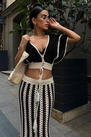 Crochet Crop Top & Skirt Set - High-Waisted