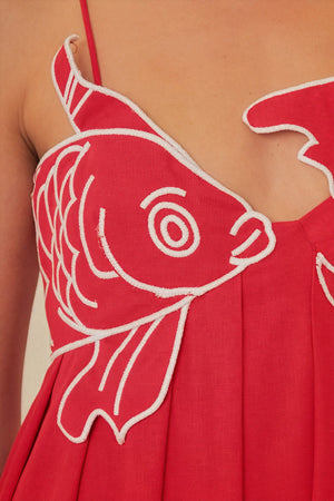Maxikleid mit Fisch-Detail & Spaghettiträgern