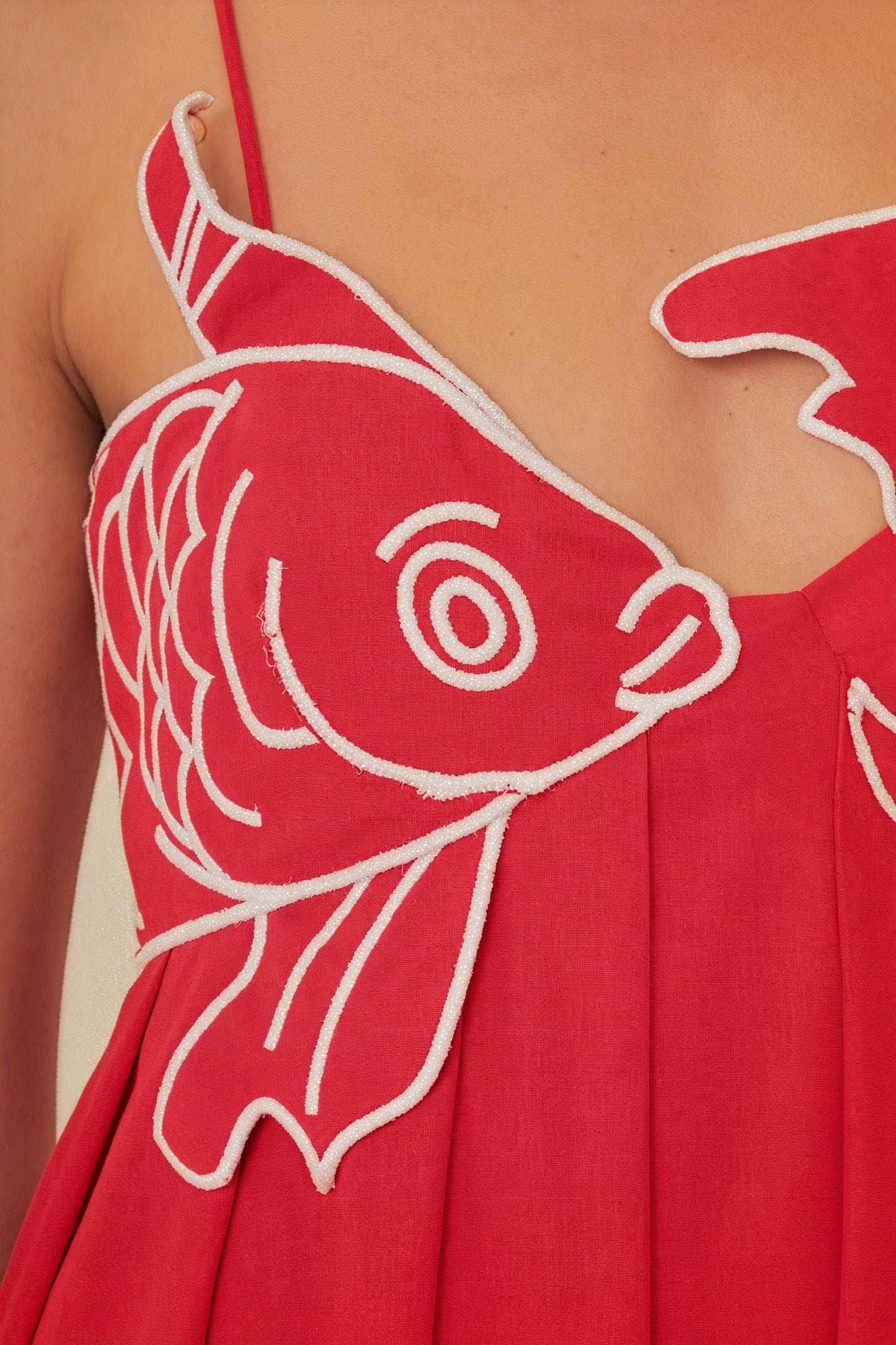 Maxikleid mit Fisch-Detail & Spaghettiträgern