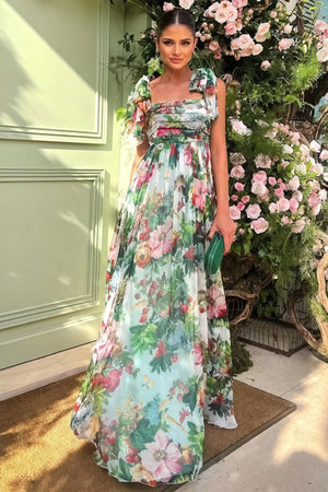 Maxikleid Blumenmuster - Carré & Schleifen