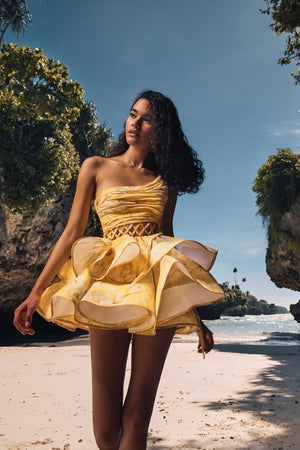 Mini-Kleid mit Blumenmuster & One-Shoulder