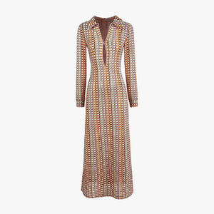 Maxikleid mit Muster, V-Ausschnitt & Ärmel