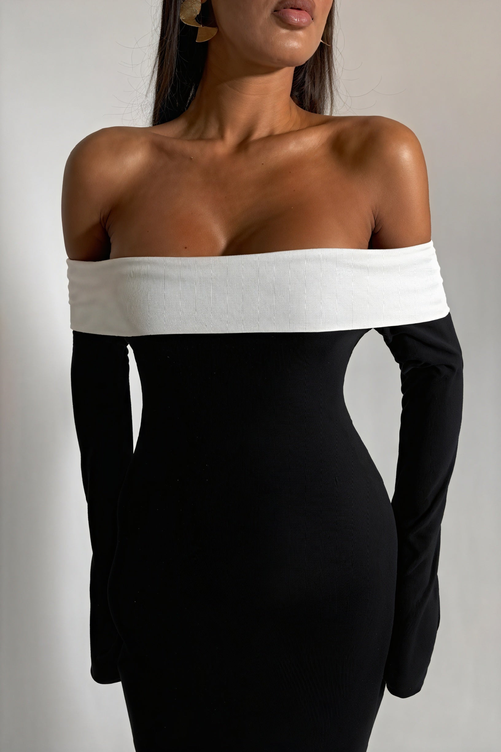 Farbblock Abendkleid - Schulterfrei & Festlich