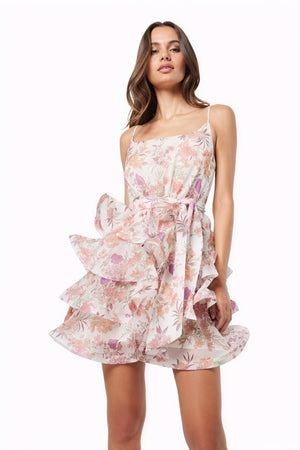 Blumenkleid mit Rüschen & Spaghettiträgern