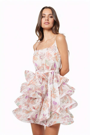 Blumenkleid mit Rüschen & Spaghettiträgern