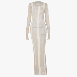 Langes Strickkleid - Perforiert, Bodenlang