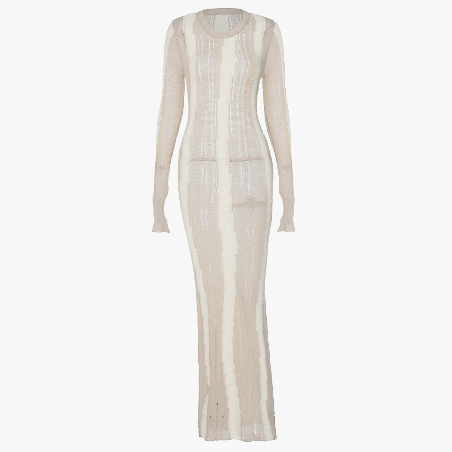 Langes Strickkleid - Perforiert, Bodenlang