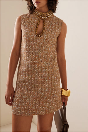 A-Linien Tweed Kleid mit Schmuckkragen