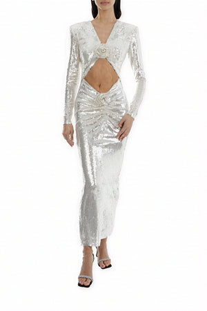 Abendkleid mit V-Ausschnitt & Pailletten